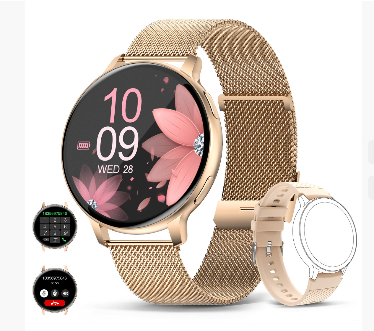Viona | Waterproof Round Smartwatch with Fitness & Health Tracking