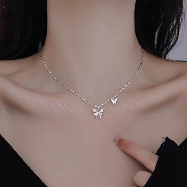 Josie | Delicate Sparkling Butterfly | Silver Necklace