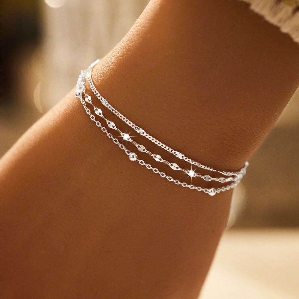 Sabrina | Minimalist Multi-layer Sparkle | Silver Bracelet